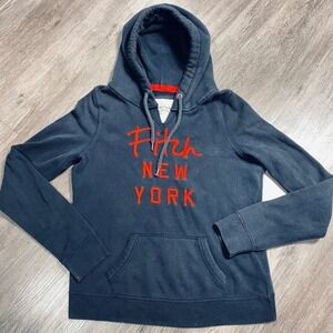 Abercrombie & Fitch Mens Navy Blue Embroidered New York Hoodie Sweatshirt Large